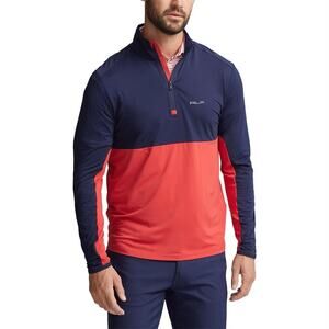 RLX Ralph Lauren 1/2 Zip Golf Top Mens Medium Blue Red Long Sleeve Stretch NWT